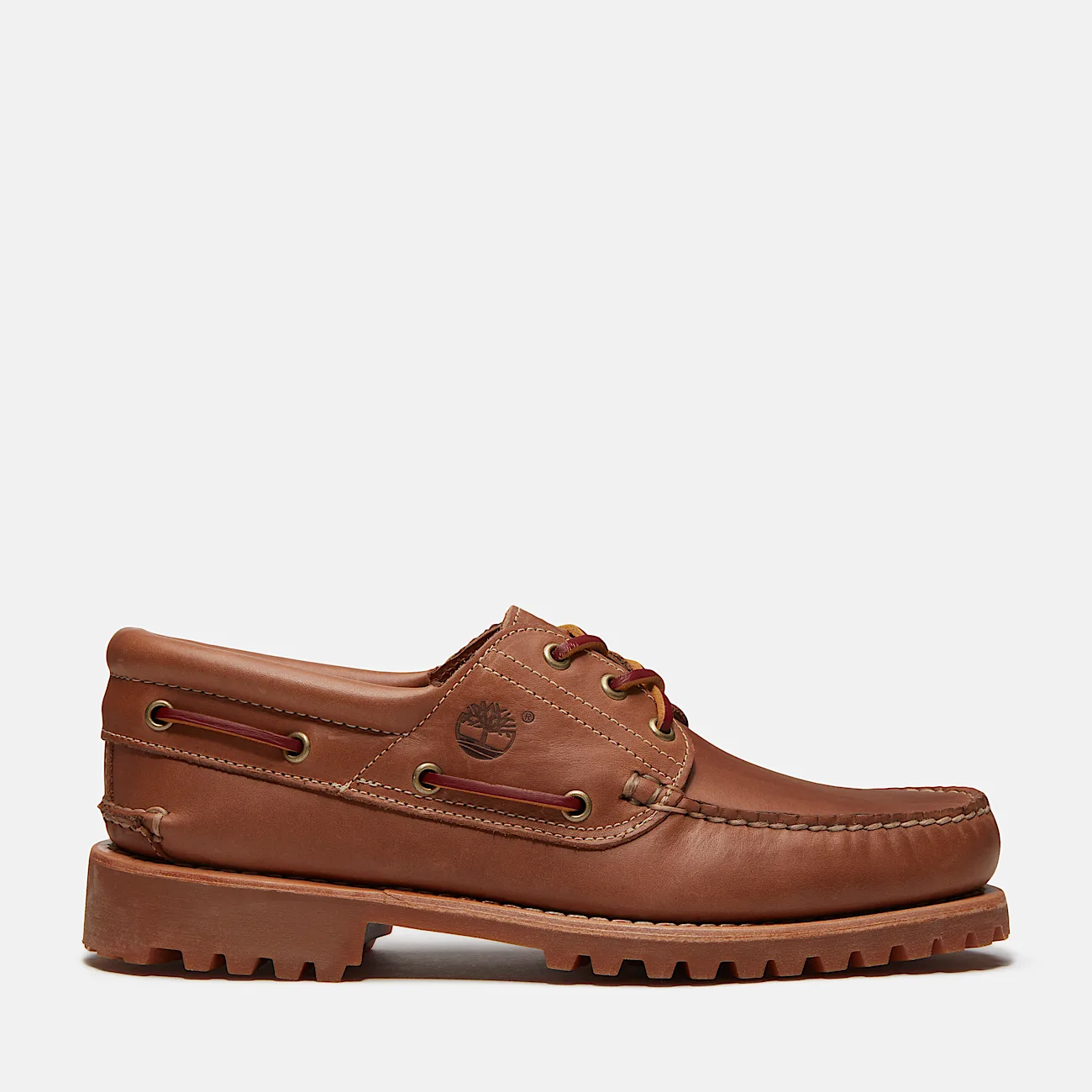 Mens Timberland Authentic 3Eye Lug Handsewn Boat Shoe TBL Medium Brown FullGrainMedium Brown HERO