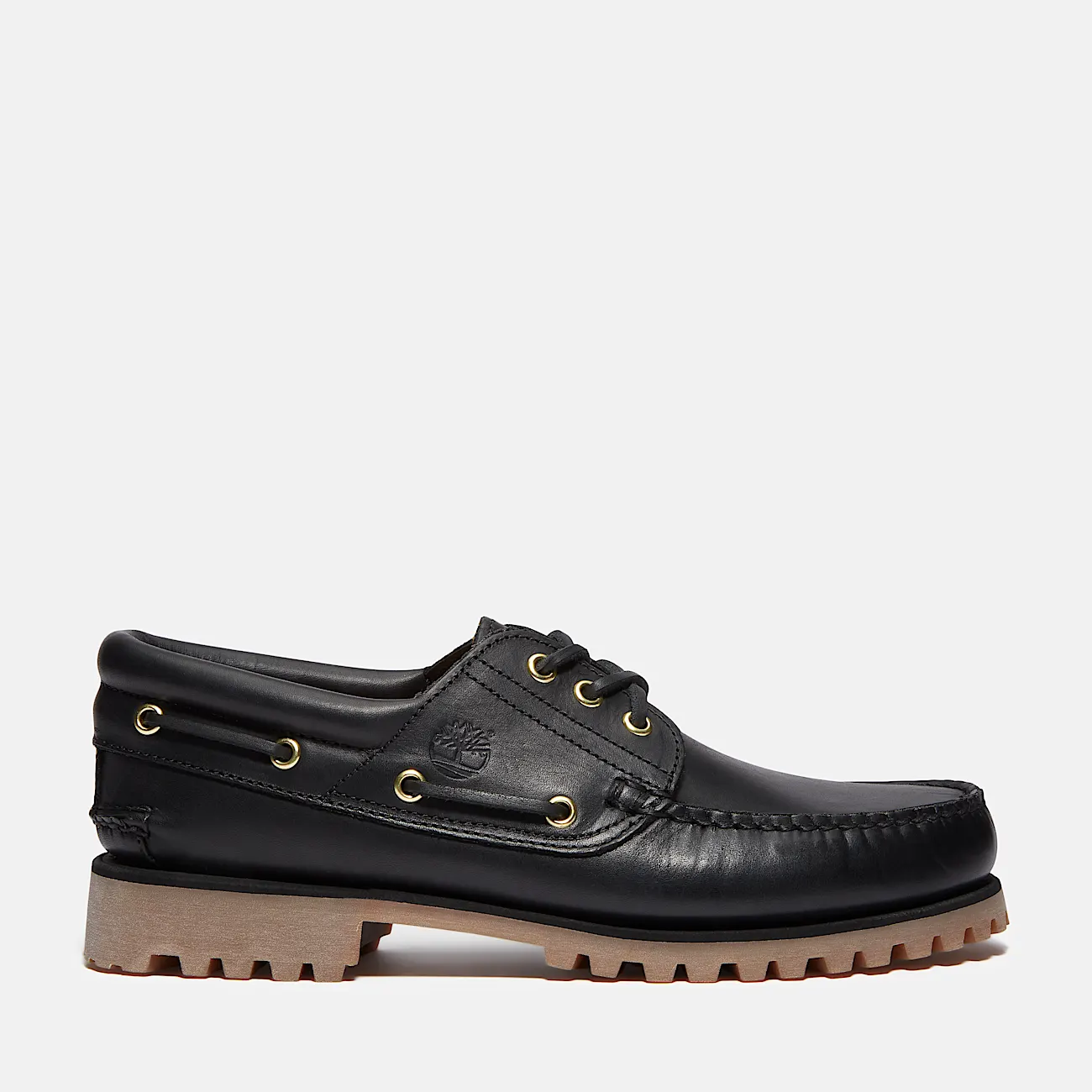 Mens Timberland Authentic 3Eye Lug Handsewn Boat Shoe TBL Black FullGrain HERO