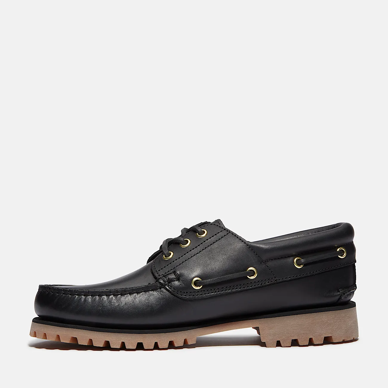 Mens Timberland Authentic 3Eye Lug Handsewn Boat Shoe TBL Black FullGrain ALT6